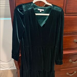 Sandra Darren Emerald Velvet Long Sleeve Dress